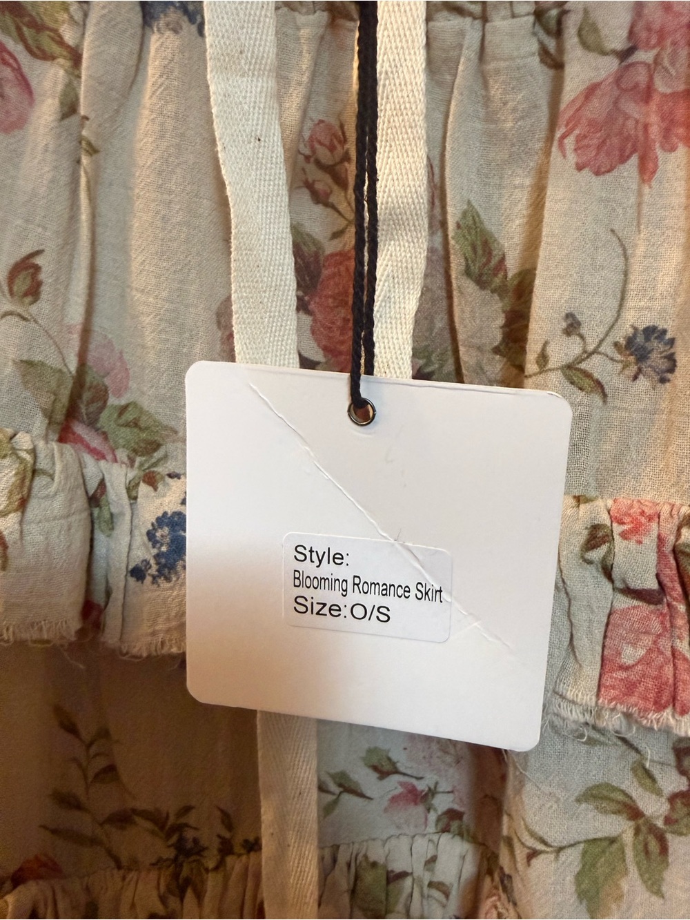 Boho Ruffled Asymmetrical Maxi Skirt - Cream Floral - Picture 6 of 6